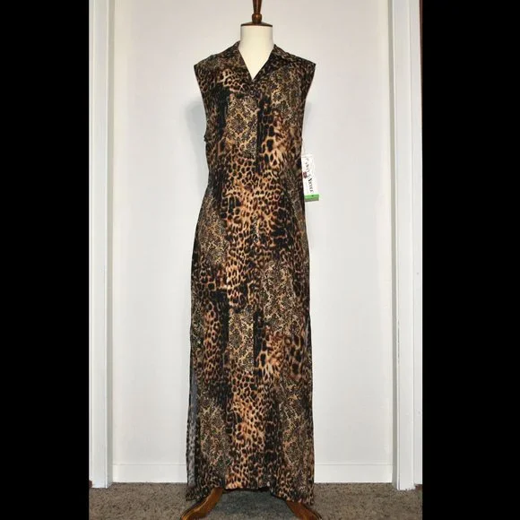 Vintage Danny & Nicole Sleeveless Duster Animal Print Brown & Black NWT - Picture 1 of 8